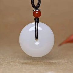 Round White Jade Peace Buckle Necklace Pendant