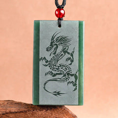 Cyan Jade Dragon Engraved Success Necklace Pendant