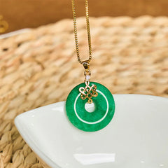 Natural Cyan Jade Peace Buckle Chinese Knot Necklace Pendant for Success