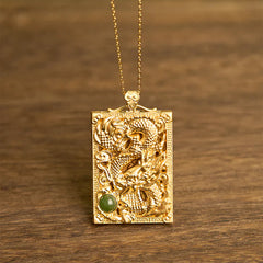Dragon Gold Plated Copper Jade Strength Necklace Pendant