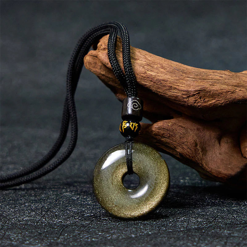 Natural Gold Sheen Obsidian Peace Buckle Necklace Pendant