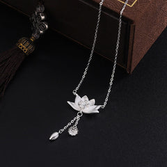 999 Sterling Silver Lotus Flower Pod Carved Enlightenment Necklace Pendant