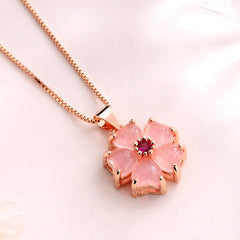 Renbeads Pink Crystal Love Heart Flower Soothing Necklace Pendant