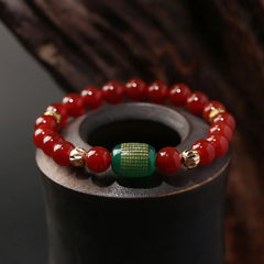 Natural Red and Green Agate Buddhist Sutras Calming Bracelet