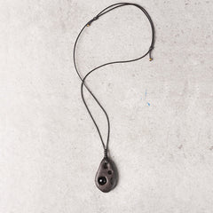 Ebony Wood Hollow Inlaid Obsidian Necklace Pendant for Peace and Calm