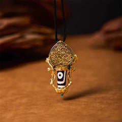 Renbeads Tibetan Dzi Bead Manjusri Bodhisattva Pattern Compassion String Necklace Pendant