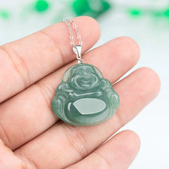 925 Sterling Silver Laughing Buddha Jade Necklace Pendant