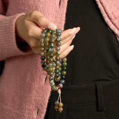 108 Mala Beads Natural Stone Moss Agate Multi-turn Healing Bracelet