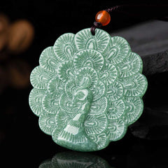 Natural Jade Peacock Luck and Prosperity Necklace Pendant