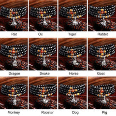 108 Beads Black Obsidian Tiger Eye Zodiac Fortune Mala Bracelet