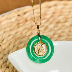 Cyan Jade Fu Character Peace Buckle Luck Necklace Pendant