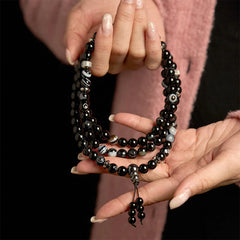 108 Mala Beads Natural Stone Black Onyx Protection Bracelet