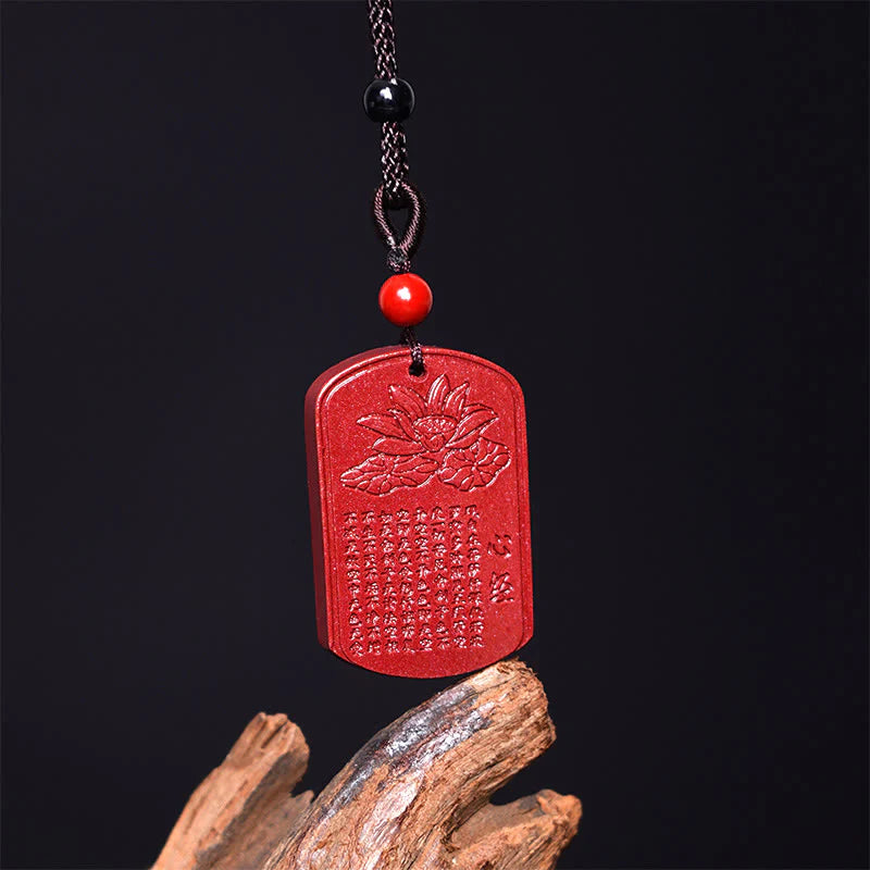 Cinnabar Lotus Heart Sutra Engraved Blessing Necklace Pendant