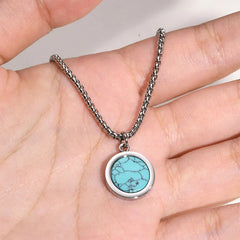 Natural Stone Turquoise Tiger Eye Lazurite Malachite Titanium Steel Purification Necklace Pendant