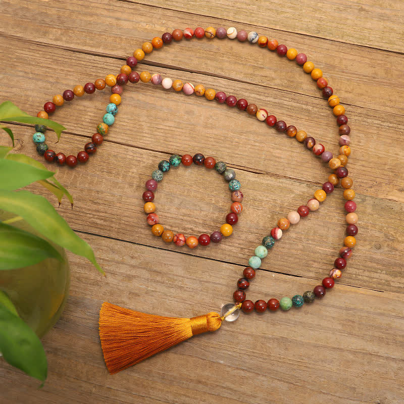 108 Mala Beads Mookaite Emotional Growth Bracelet Tassel Necklace Pendant