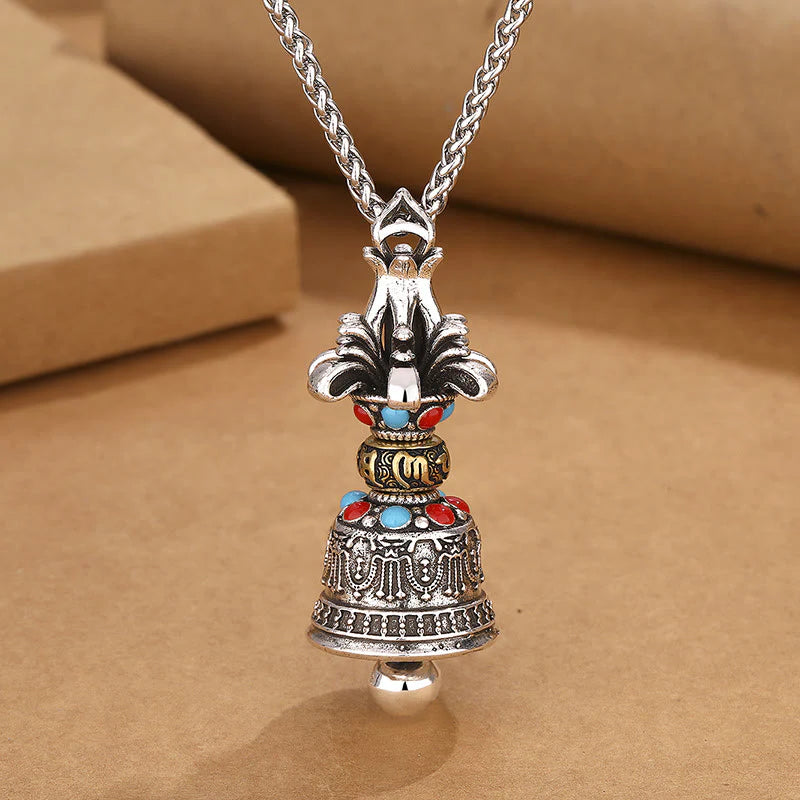 Tibetan Om Mani Padme Hum Vajra Bell Strength Necklace Pendant