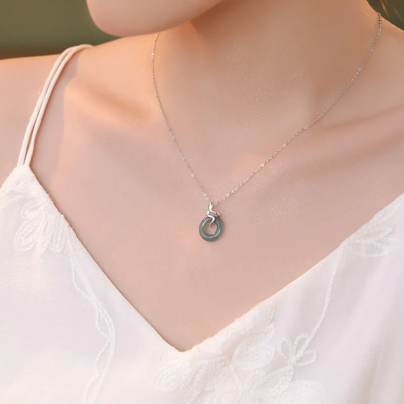 925 Sterling Silver 18K Gold Jade Peace Buckle Snake Necklace Pendant