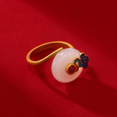 Jade Copper Coins Auspicious Clouds Prosperity Jewelry Set