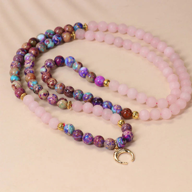 108 Beads Real Pink Crystal Mala Healing Bracelet