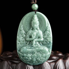 Natural Jade Avalokitesvara Amulet Wealth Necklace Pendant