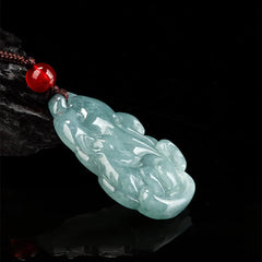 Natural Green Jade Nine-Tailed Fox Prosperity Necklace Pendant