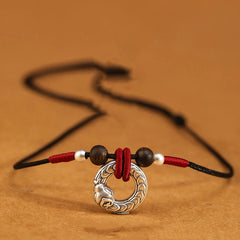 999 Sterling Silver Snake-themed Round Agarwood Protection Necklace Pendant