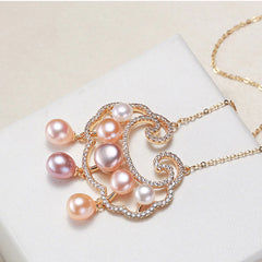 18K Gold Plated Natural Pearl Chinese Lock Charm Necklace Pendant