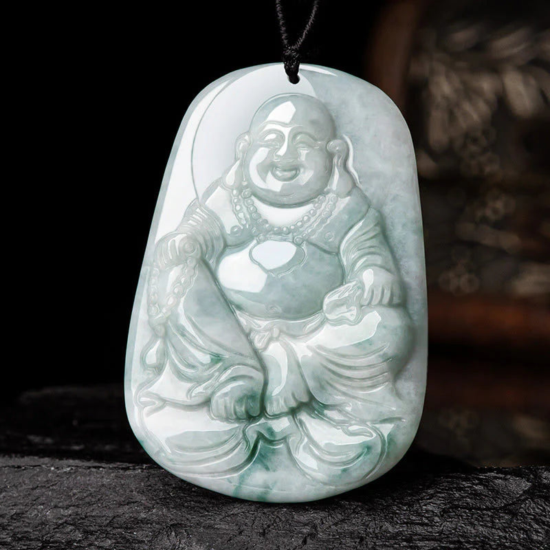 Natural Jade Laughing Buddha Luck String Necklace Pendant