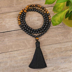Renbeads Tibetan Black Onyx Tiger Eye Protection Necklace Mala Set