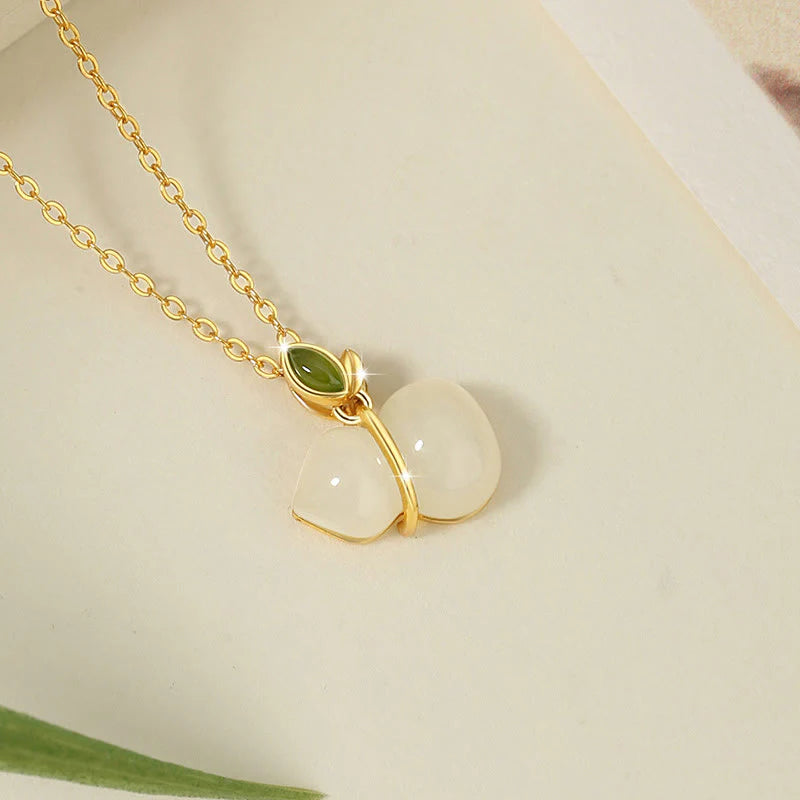 925 Sterling Silver Hetian Jade Gourd Necklace Pendant