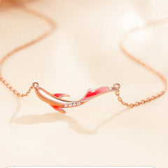 925 Sterling Silver Koi Fish Luck Zircon Prosperity Necklace Pendant