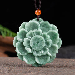 Lotus Pattern Jade Luck and Prosperity Necklace Pendant
