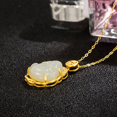 Renbeads 925 Sterling Silver Laughing Buddha Hetian White Jade Protection Necklace Pendant