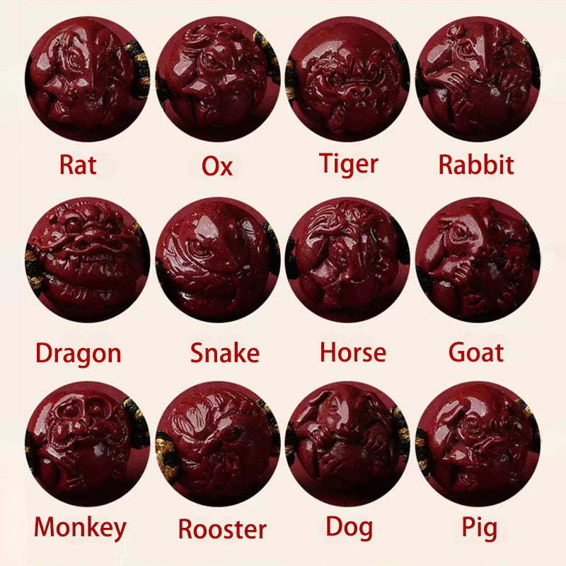 Cinnabar Chinese Zodiac Black String Blessing Necklace Pendant