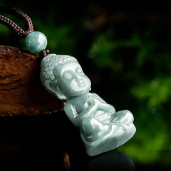 Natural Jade Meditation Buddha Amulet Serenity Necklace Pendant