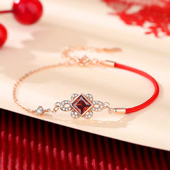 925 Sterling Silver Chinese Knotting Red Zircon Wealth Jewelry Set