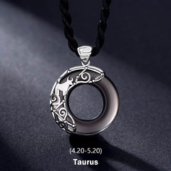 12 Constellations Zodiac Ice Obsidian Blessing Round Pendant Necklace