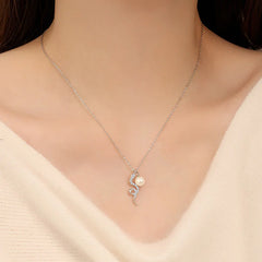 925 Sterling Silver Pearl Snake Blessing Sincerity Necklace Pendant