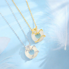 925 Sterling Silver Peace Buckle Ginkgo Leaf Necklace Pendant with Jade