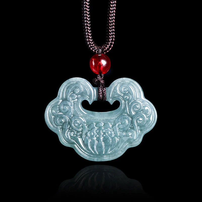 Lotus Carved Jade Ruyi Necklace Pendant