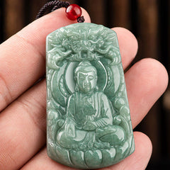 Tathagata Buddha Dragon Jade Amulet String Necklace