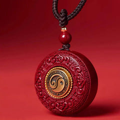 Natural Cinnabar Om Mani Padme Hum Rotatable Scripture Yin Yang Pattern Blessing Necklace Pendant