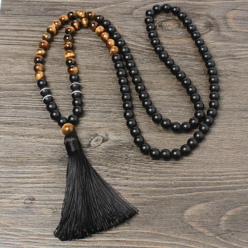 Renbeads Black Onyx Tiger Eye Fortune Bracelet Tassel Necklace Pendant