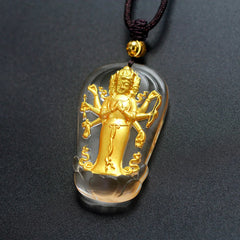 Tibetan Eight-armed Avalokitesvara Gold Plated Crystal Wealth Necklace Pendant