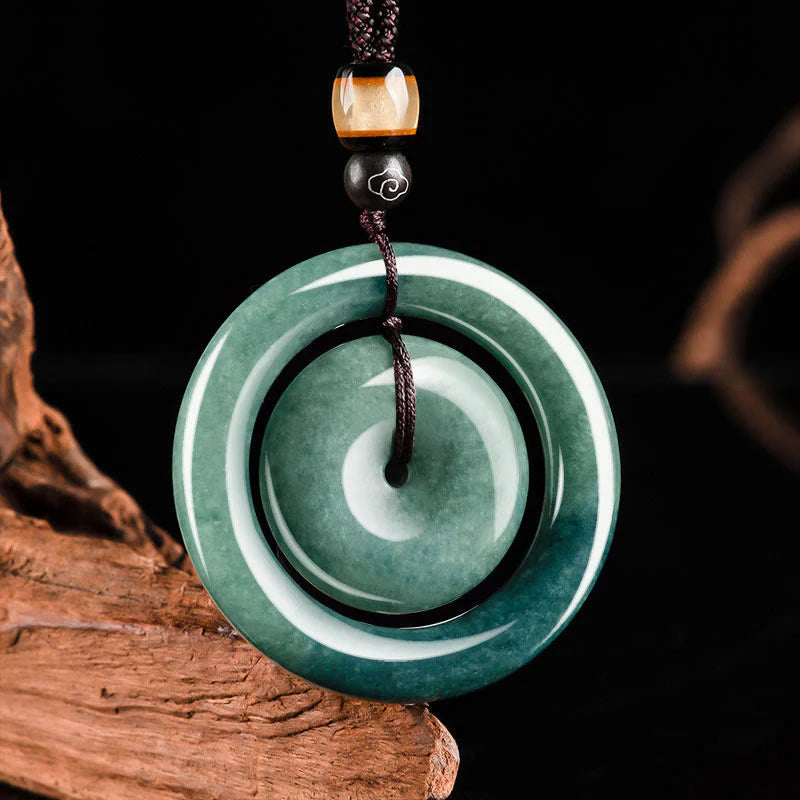 Natural Round Jade Peace Buckle Luck Prosperity Necklace Pendant