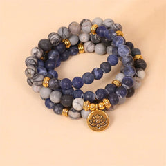 108 Mala Beads Sodalite Zebra Jasper Crystal Lotus Strength Bracelet