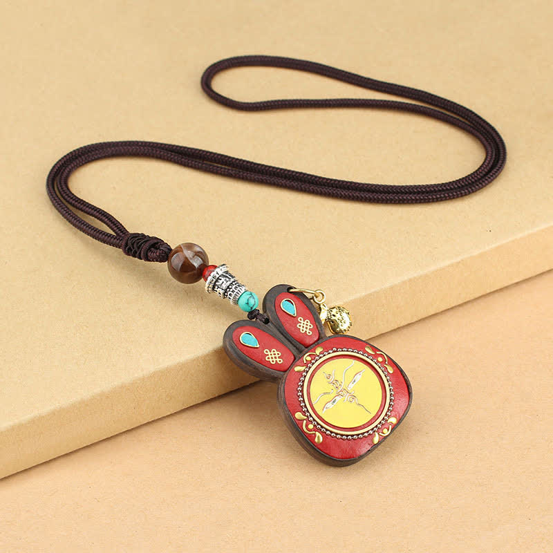 Ebony Five God of Wealth Thangka Necklace Pendant