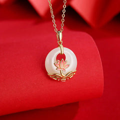 Renbeads 925 Sterling Silver Hetian White Jade Lotus Flower Blessing Necklace Pendant