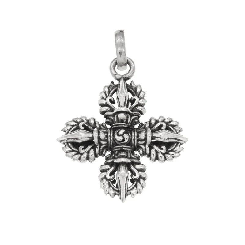 925 Sterling Silver Double Dorje Vajra Spiritual Strength Necklace Pendant