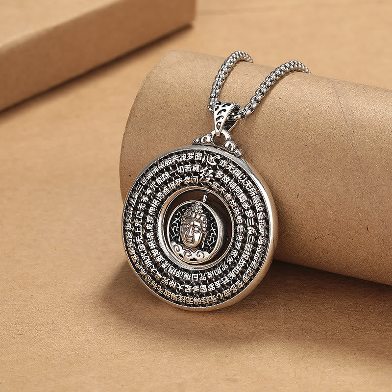 Heart Sutra Buddha Carved Peace Buckle Design Rotatable Necklace Pendant